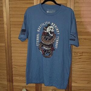 Grunt Style Blue Custom Bling Skull Snake Graphic Tee Rhinestone XL One ofa Kind